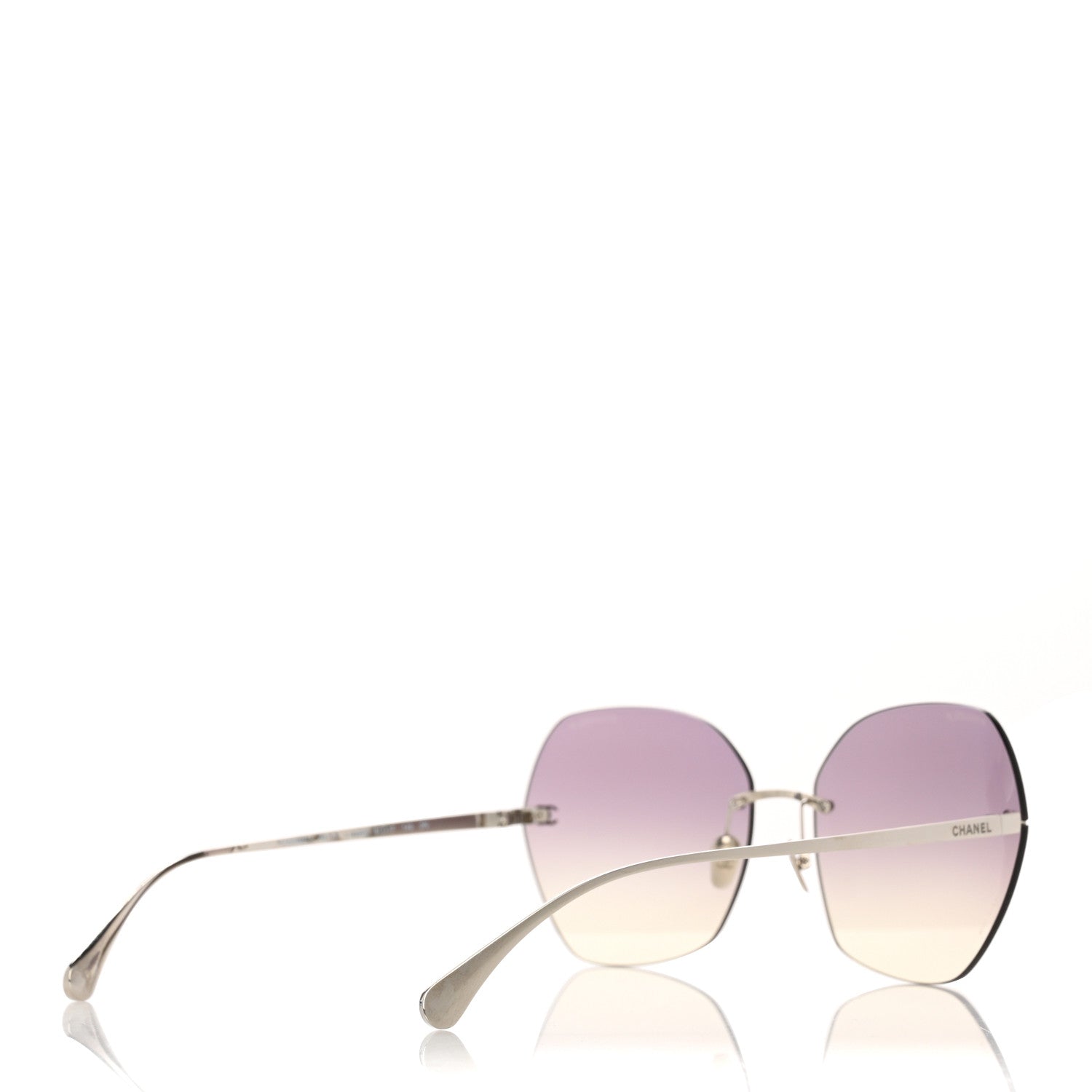 Chanel Titanium Polarized Rimless Square Sunglasses 4271-T Gold Pink 4 of 7