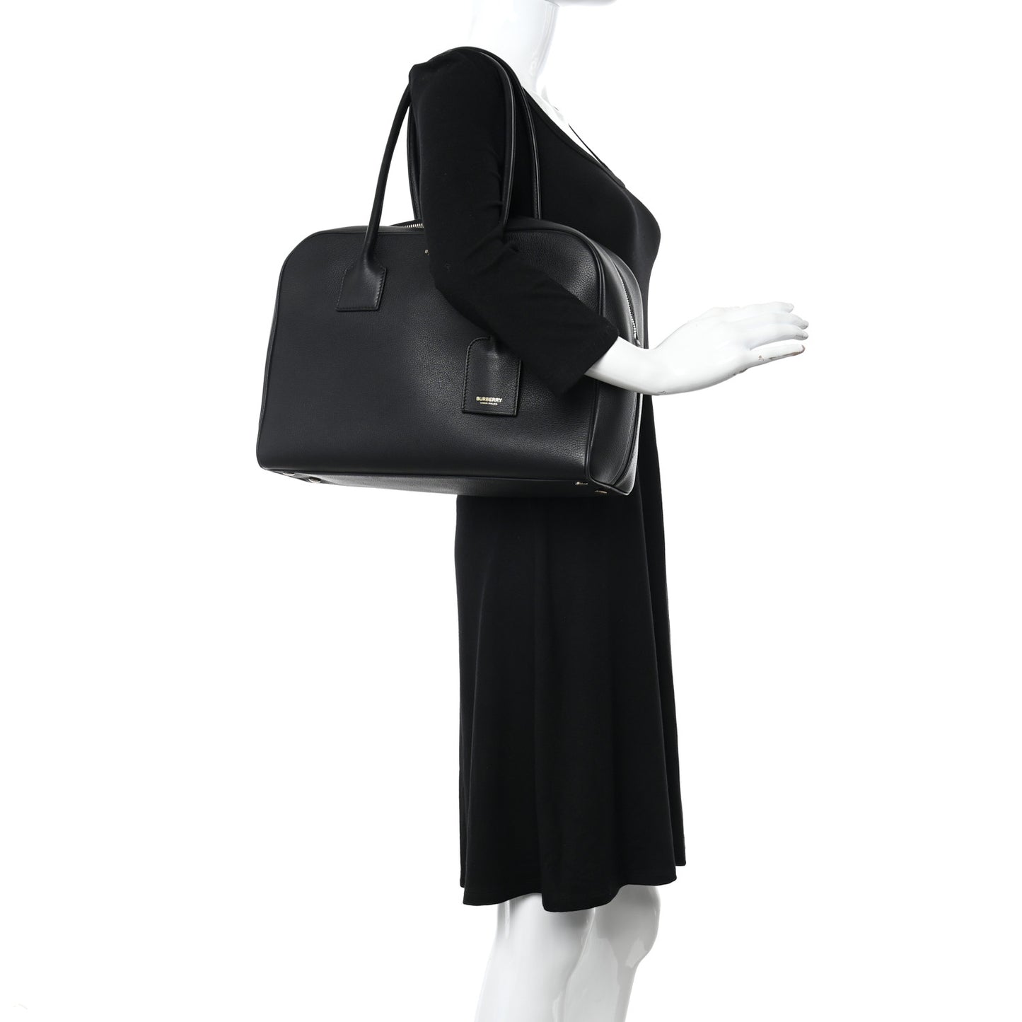 Grained Calfskin Large Half Cube Bowling Bag Black