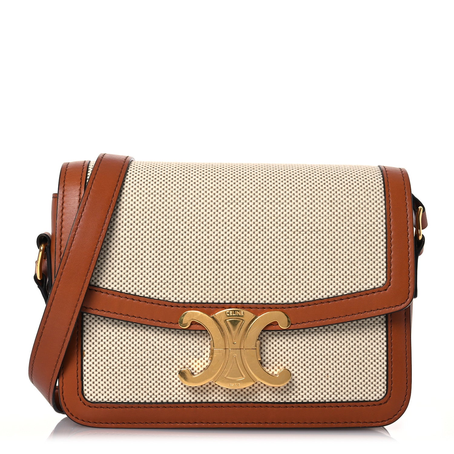 Celine Textile Natural Calfskin Teen Triomphe White Tan 1 of 16