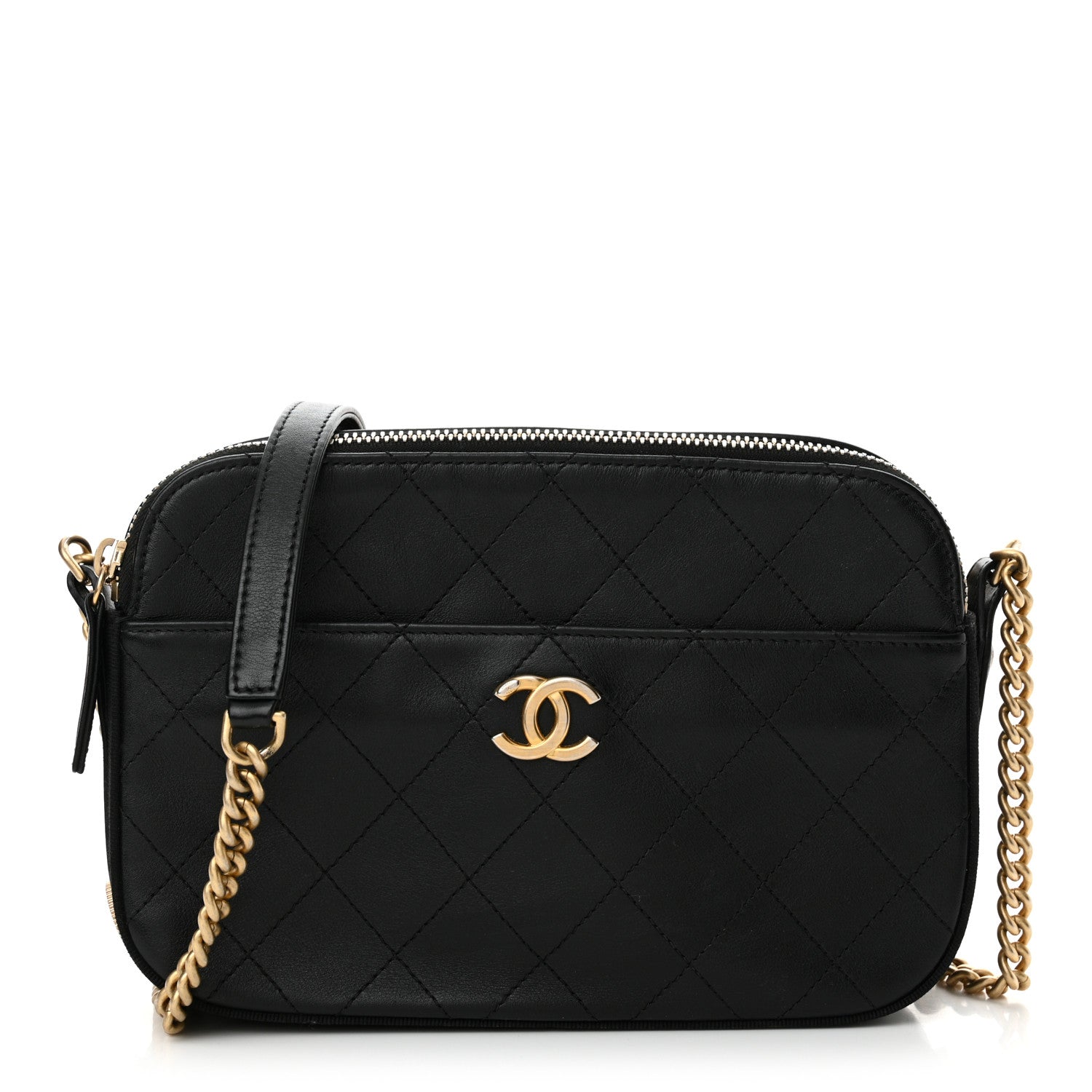 Chanel Calfskin Grosgrain Stitched Button Up Camera Case Black 1 of 15
