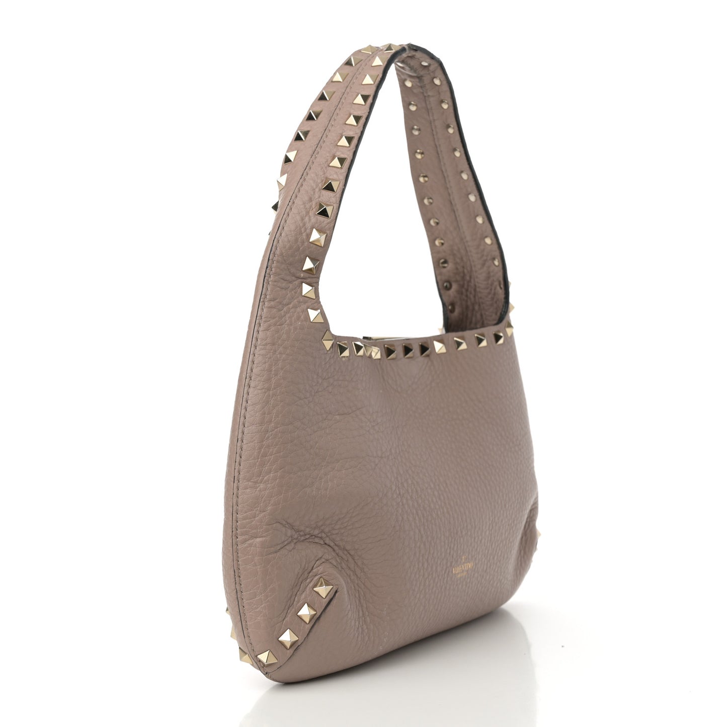 Pebbled Calfskin Small Rockstud Flip Lock Hobo Poudre
