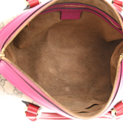 Gucci GG Supreme Monogram Moon Calfskin Small Boston Beige Ebony Hibiscus Red New Rosette 5 of 20
