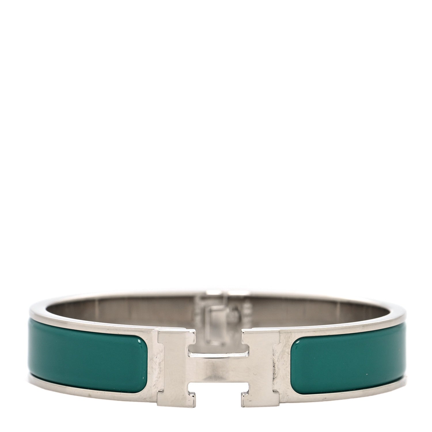 Hermes Narrow Enamel Clic Clac H Bracelet PM Vert Bleuete 1 of 5