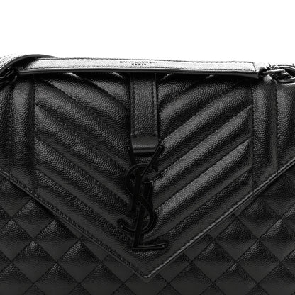 Saint Laurent Grain De Poudre Textured Mixed Matelasse Triquilt Medium Monogram Monochrome Satchel Black 8 of 11