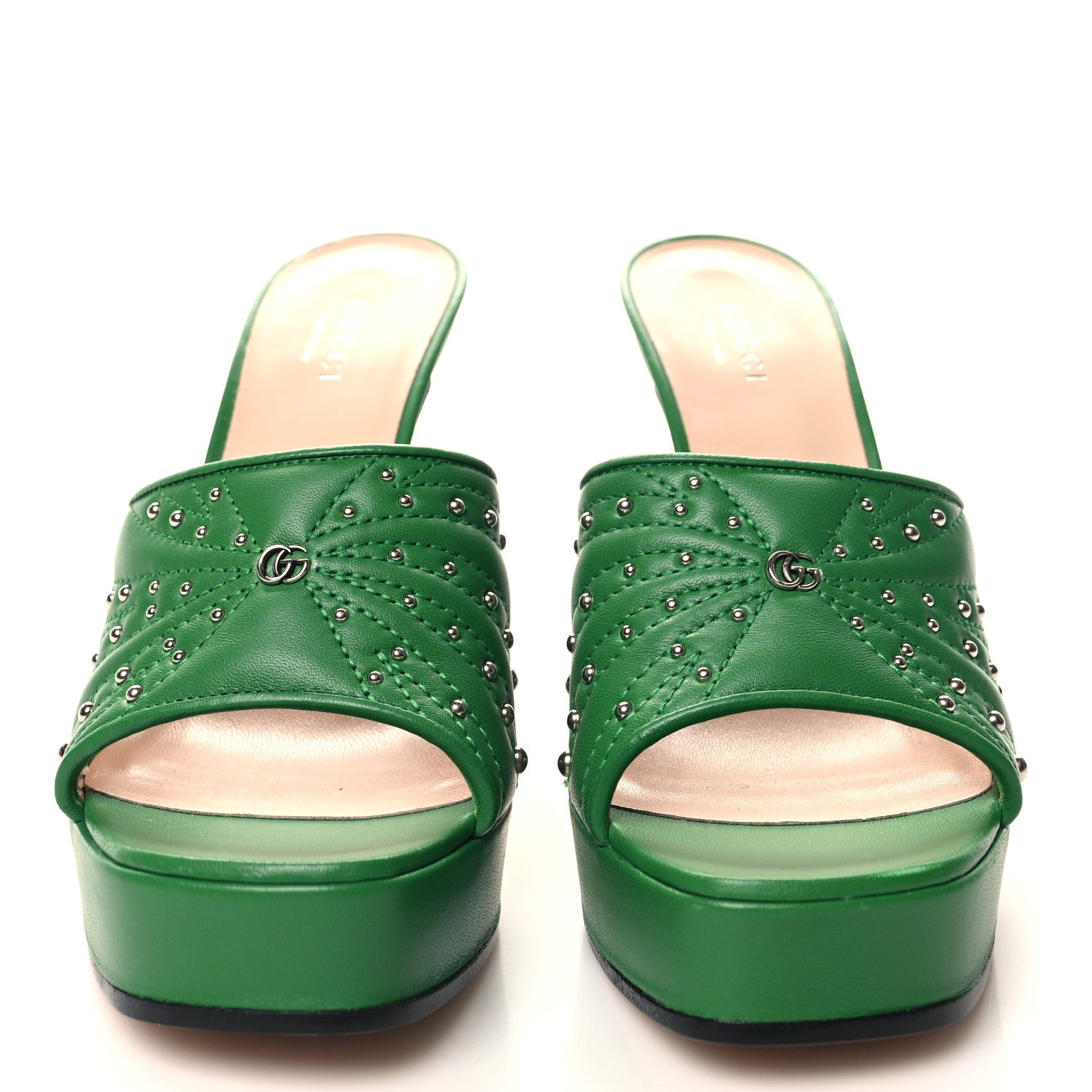 Gucci Calfskin Embellished Claire Mules 37 Spring Green 2 of 9