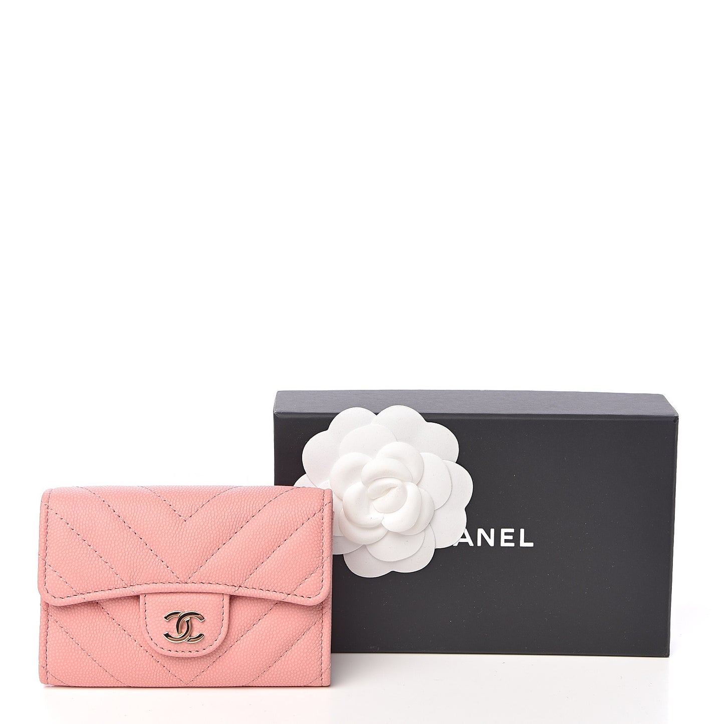 Caviar Chevron Quilted Flap Card Holder Pink