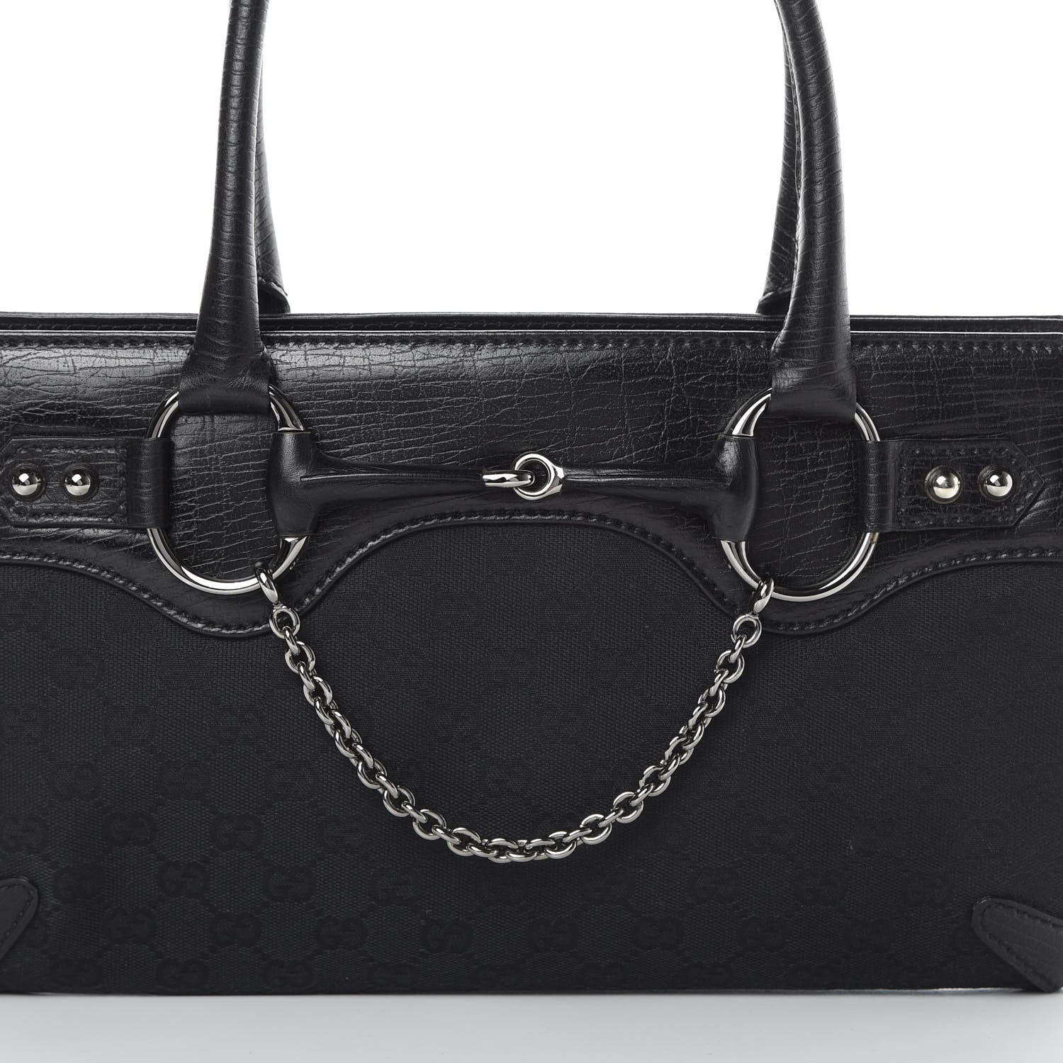 Gucci Monogram Horsebit Chain Shoulder Bag Black 9 of 13