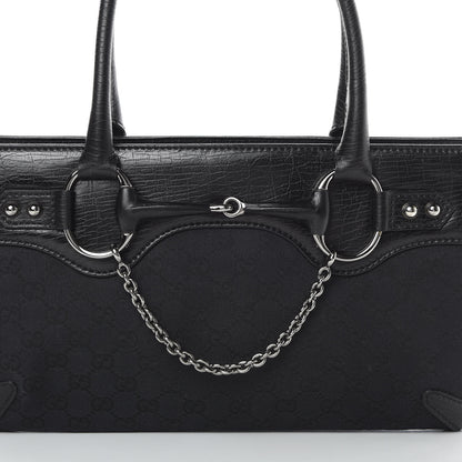 Gucci Monogram Horsebit Chain Shoulder Bag Black 9 of 13