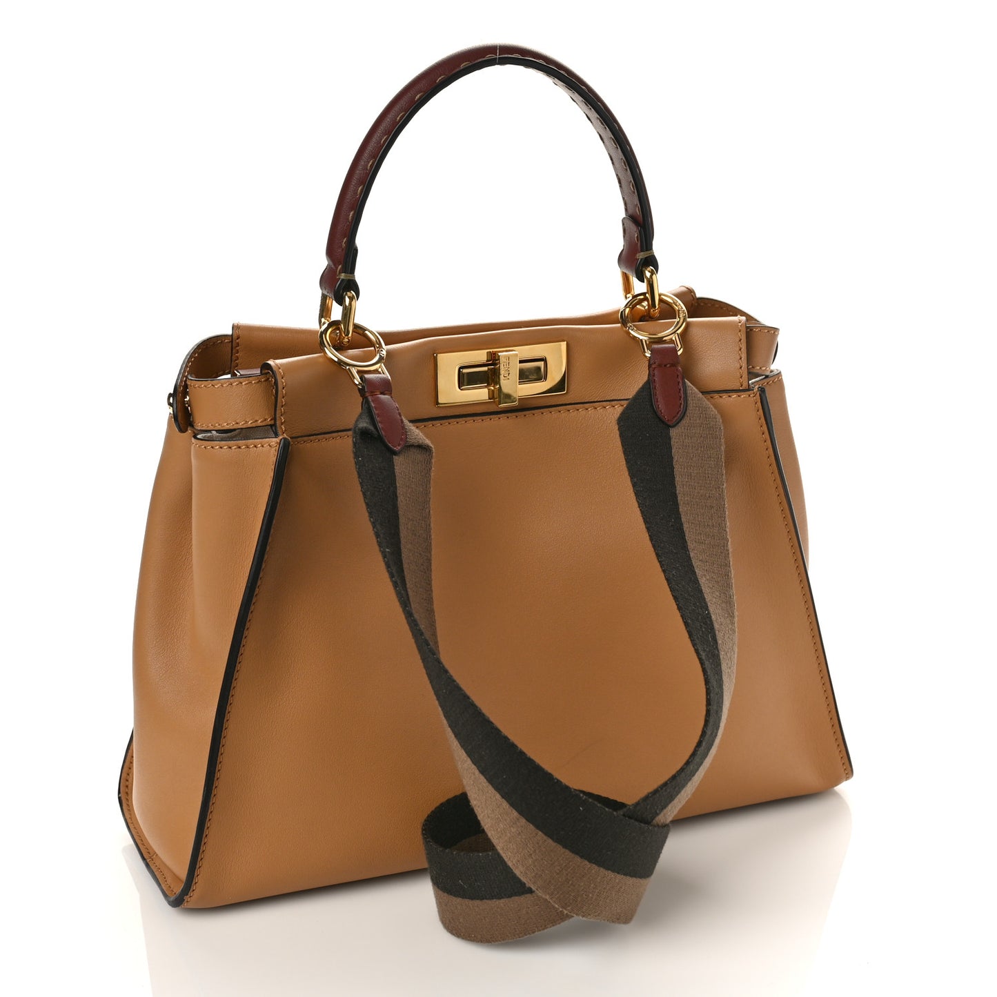 Vitello Seta Canvas FF Embroidered Medium Peekaboo Iconic Satchel Miele