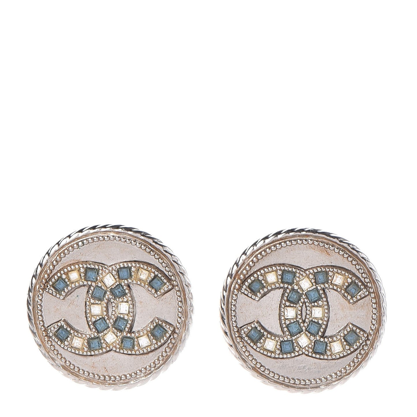 Baguette Crystal CC Earrings Silver Light Blue