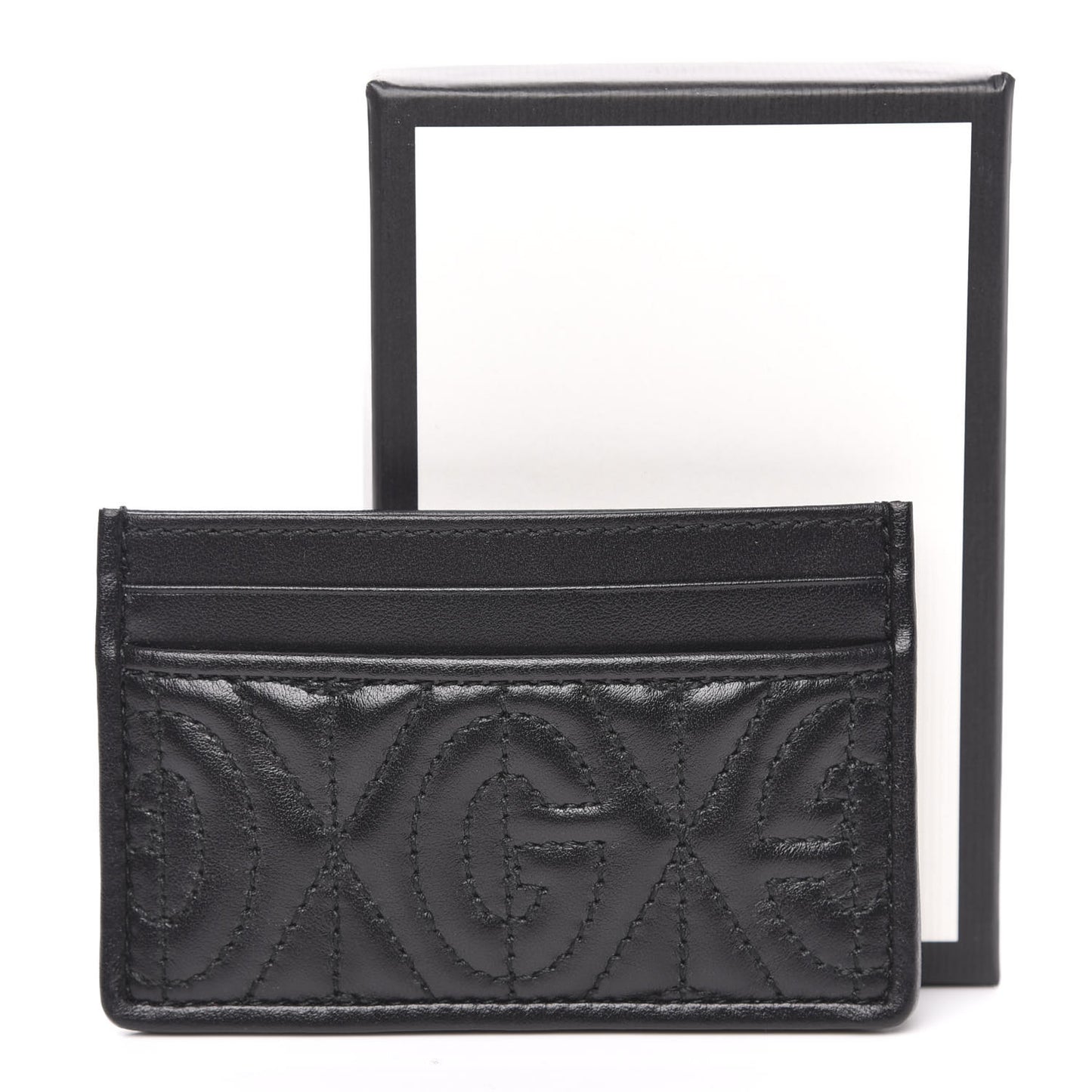 Calfskin G Rhombus Quilted Card Holder Black