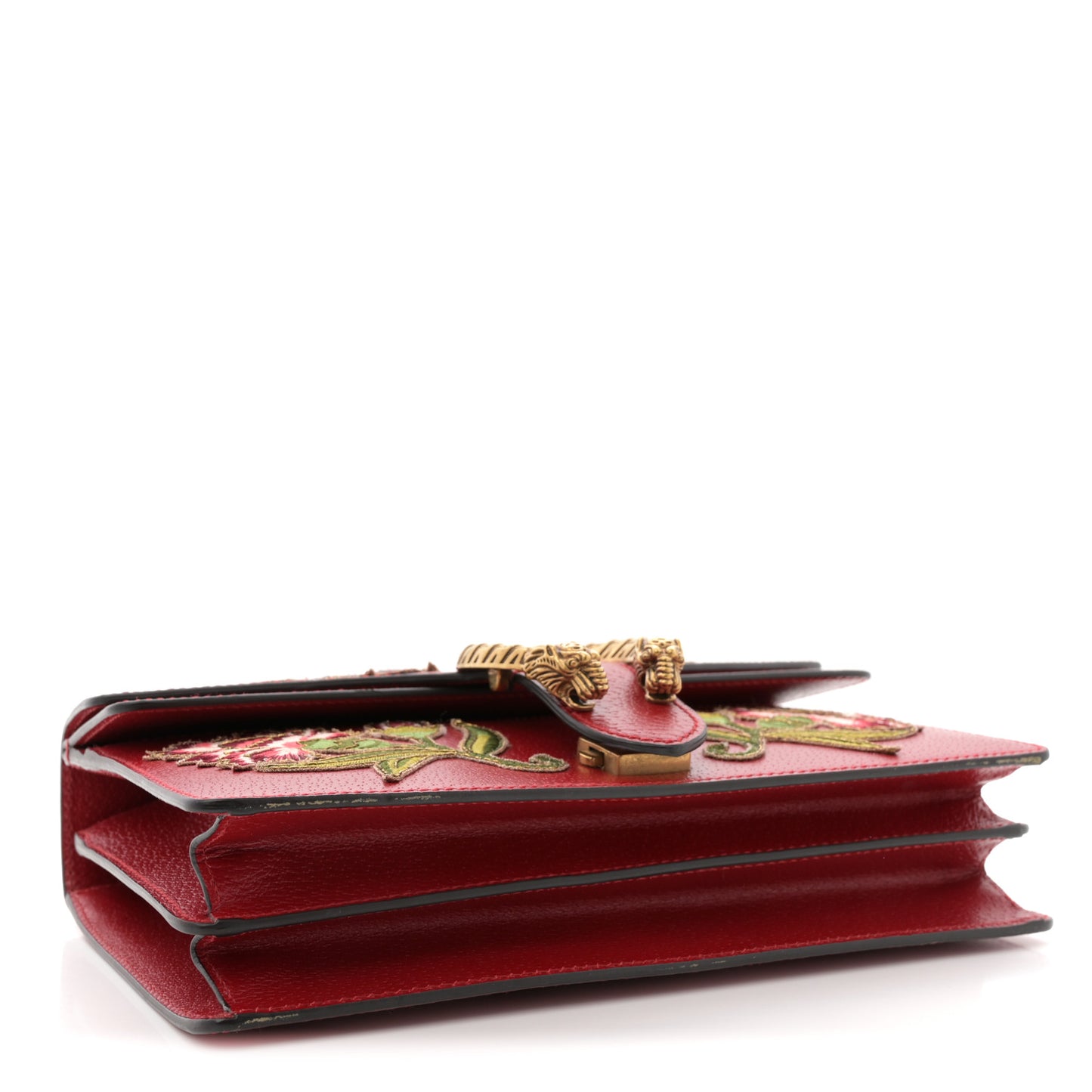 Calfskin Web Floral Embroidered Small Dionysus Shoulder Bag Hibiscus Red