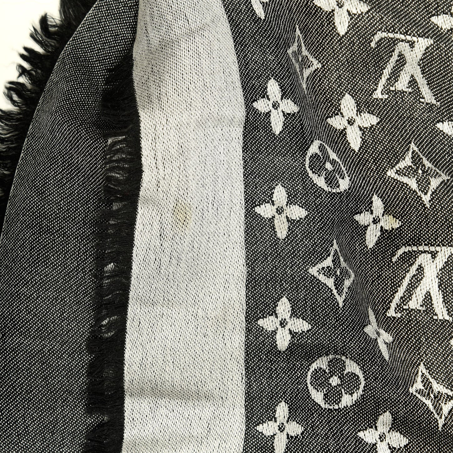 Silk Wool Monogram Denim Shawl Black
