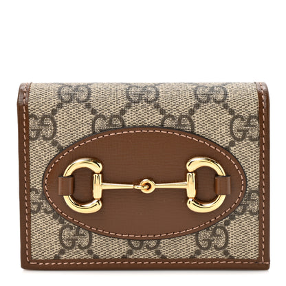 Gucci GG Supreme Monogram Horsebit 1955 Card Case Wallet Beige Ebony Brown Sugar 1 of 8
