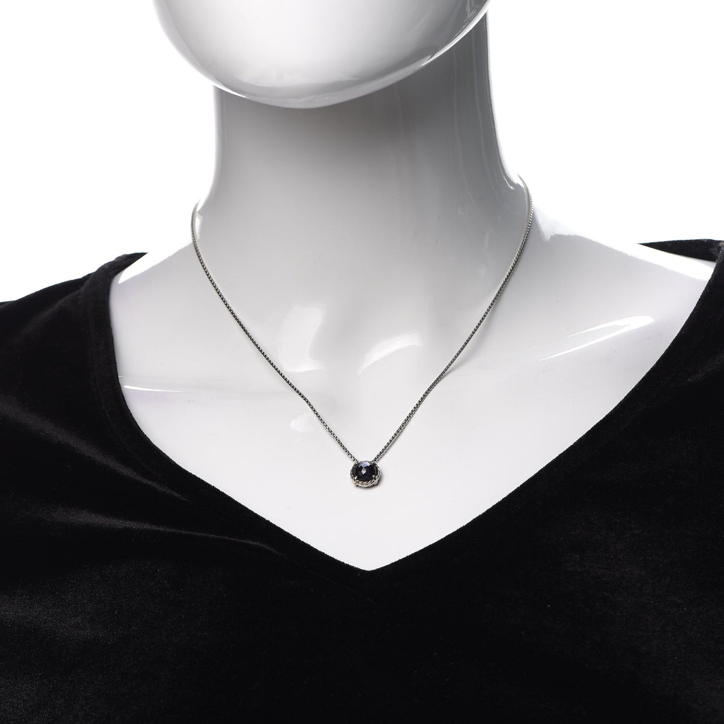 Sterling Silver Black Orchid 8mm Petite Chatelaine Pendant Necklace