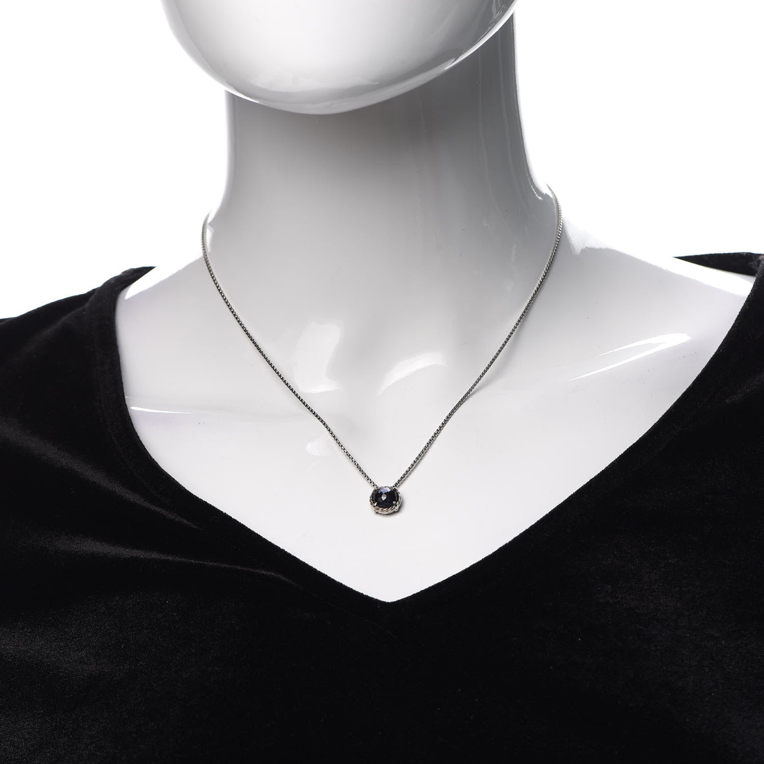 David Yurman Sterling Silver Black Orchid 8mm Petite Chatelaine Pendant Necklace 2 of 5
