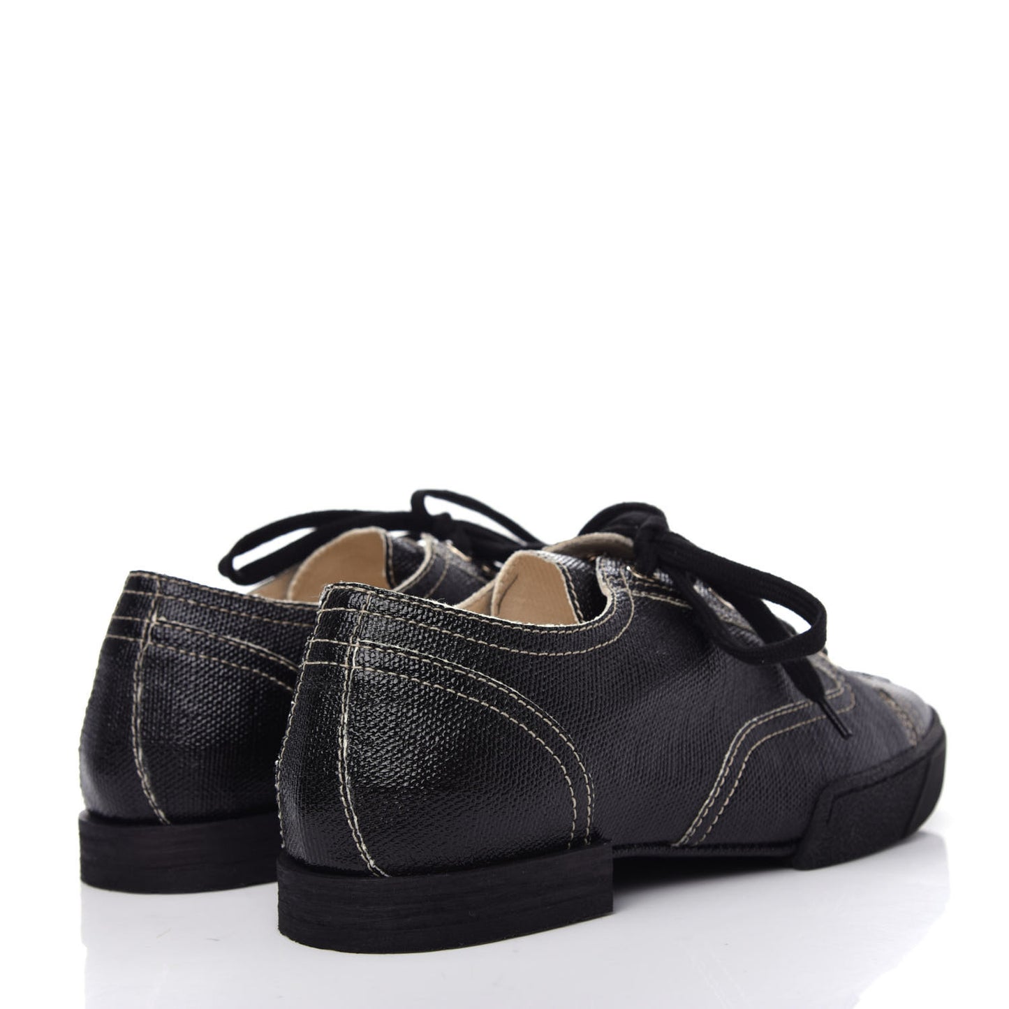 Coated Canvas Lace Up Cap Toe Sneakers 36 Black