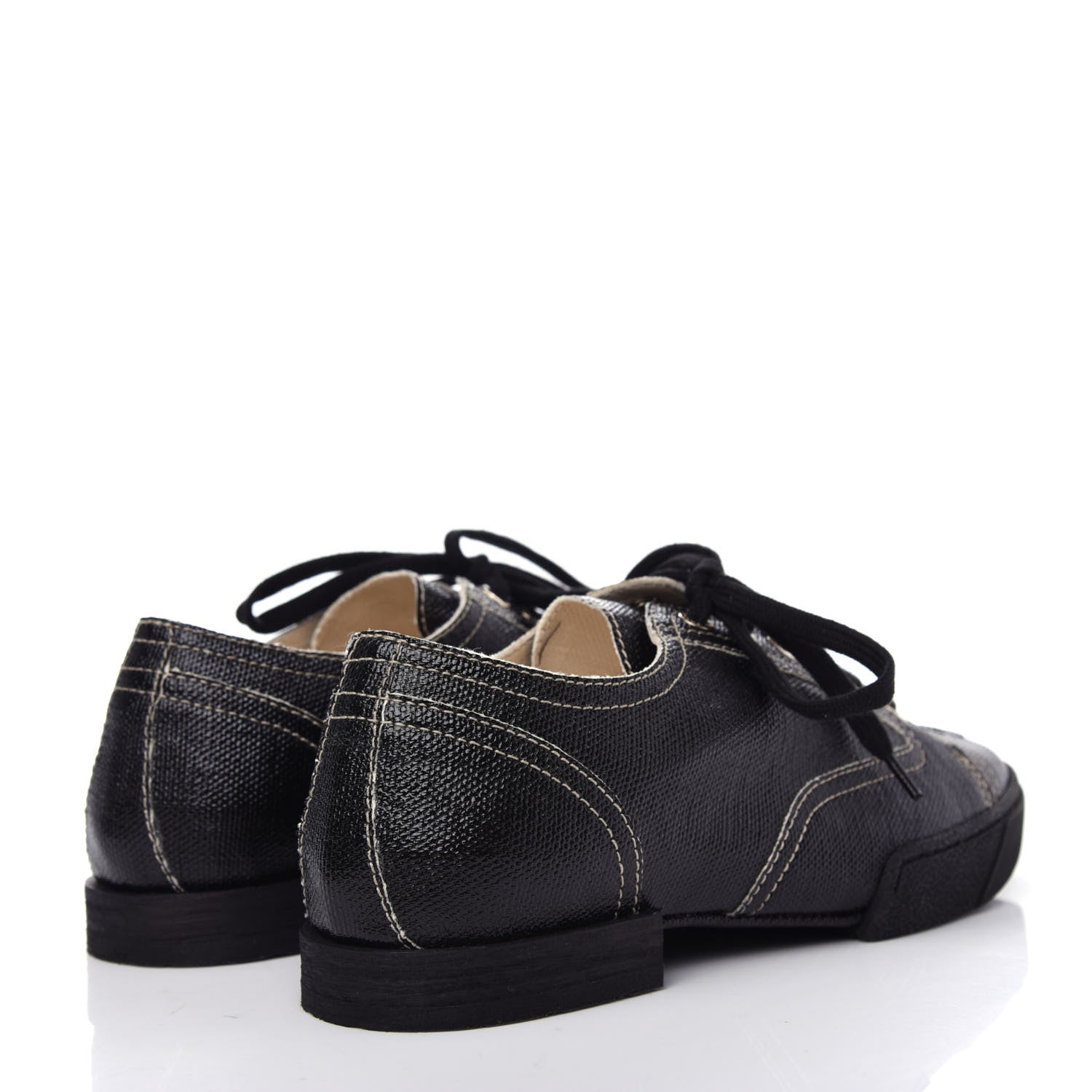 Chanel Coated Canvas Lace Up Cap Toe Sneakers 36 Black 4 of 10