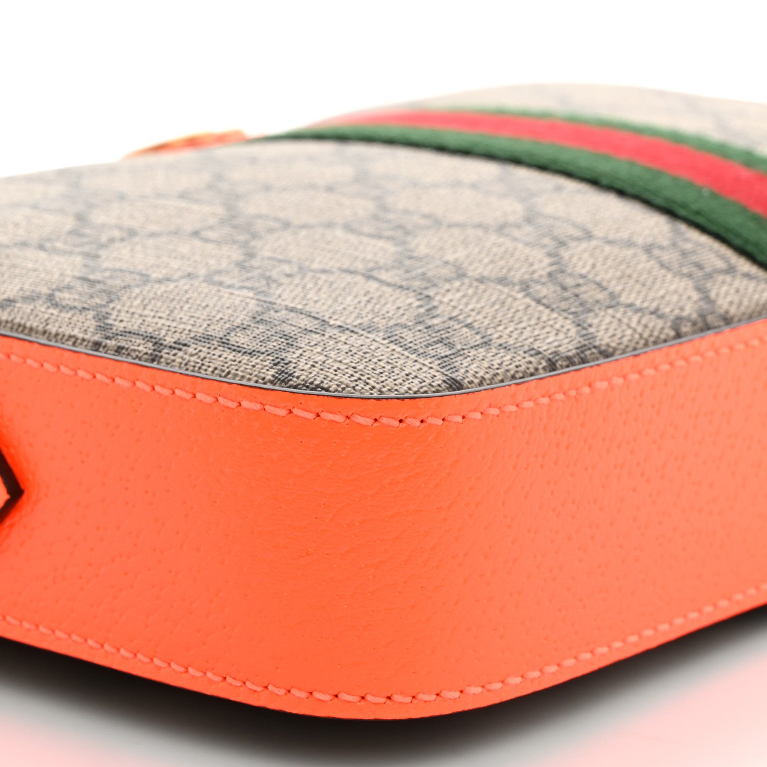 Gucci GG Supreme Monogram Textured Dollar Calfskin Web Ophidia Wristlet Shoulder Bag Beige Ebony Orange 9 of 10