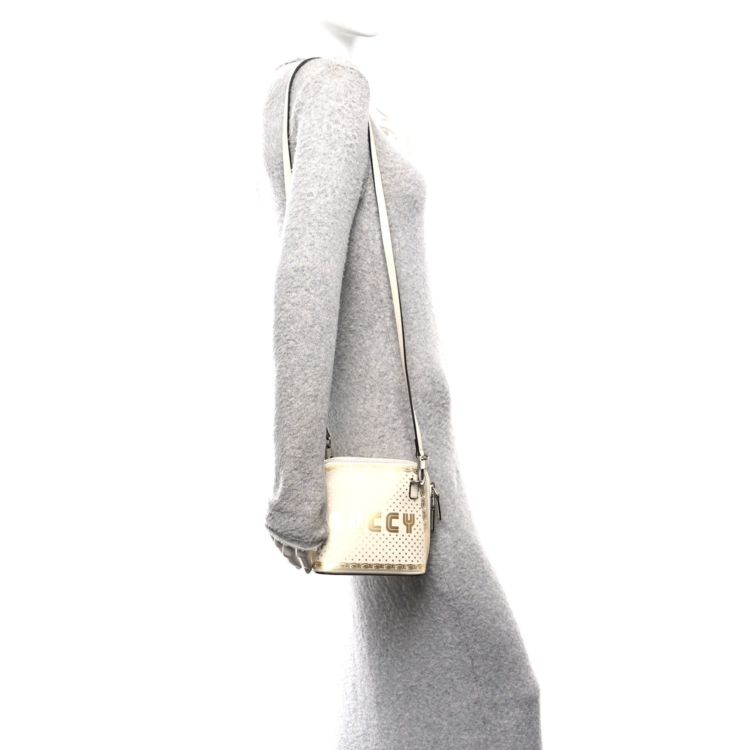Gucci X SEGA Calfskin GUCCY Stars Mini Dome Shoulder Bag Mystic White Gold 2 of 14