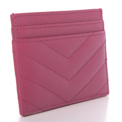 Saint Laurent Grain De Poudre Matelasse Chevron Monogram Credit Card Case Rose Clair 3 of 7
