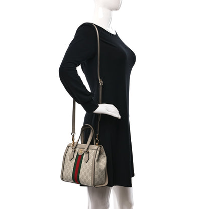 Gucci GG Supreme Monogram Textured Dollar Calfskin Web Small Ophidia Tote Bag Beige Mystic White Oatmeal 2 of 9