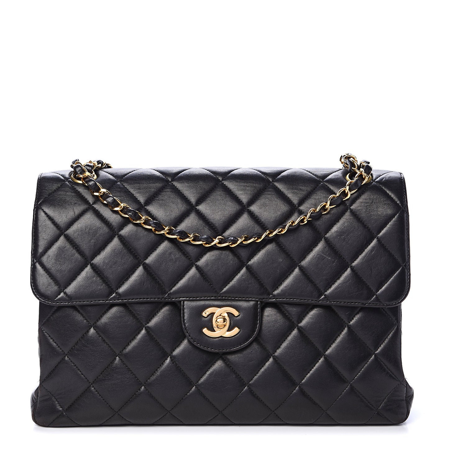 Lambskin Quilted Jumbo Double Sided Flap Black