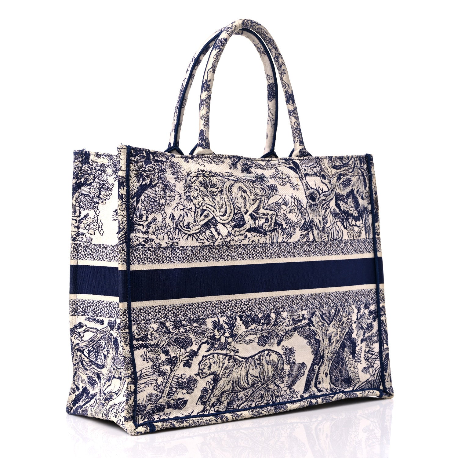 Christian Dior Canvas Embroidered Large Dioriviera Toile De Jouy Book Tote Blue 3 of 16