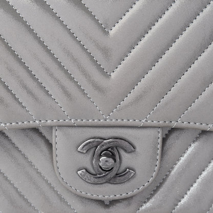 Chanel Iridescent Calfskin Chevron Quilted Mini Square Flap Silver 8 of 11