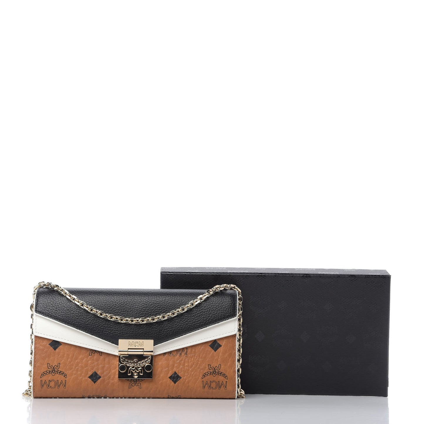 Calfskin Visetos Monogram Patricia Color Block Wallet On Chain Cognac Black White
