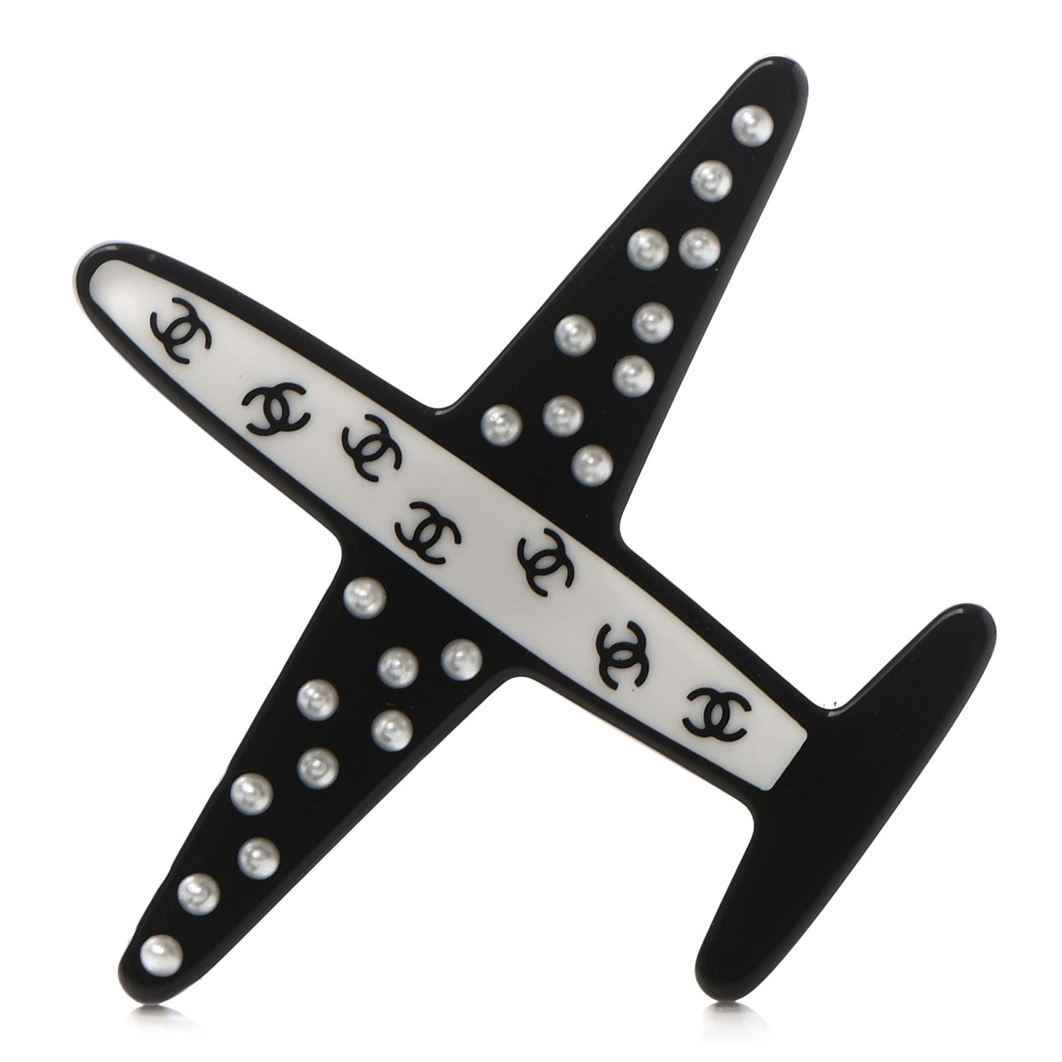 Chanel Resin Pearl CC Airplane Brooch Black White 1 of 4