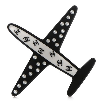 Chanel Resin Pearl CC Airplane Brooch Black White 1 of 4