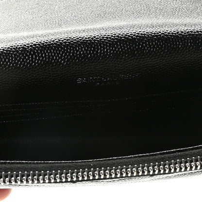 Saint Laurent Grain De Poudre Matelasse Chevron Monogram Envelope Chain Wallet Black 7 of 7