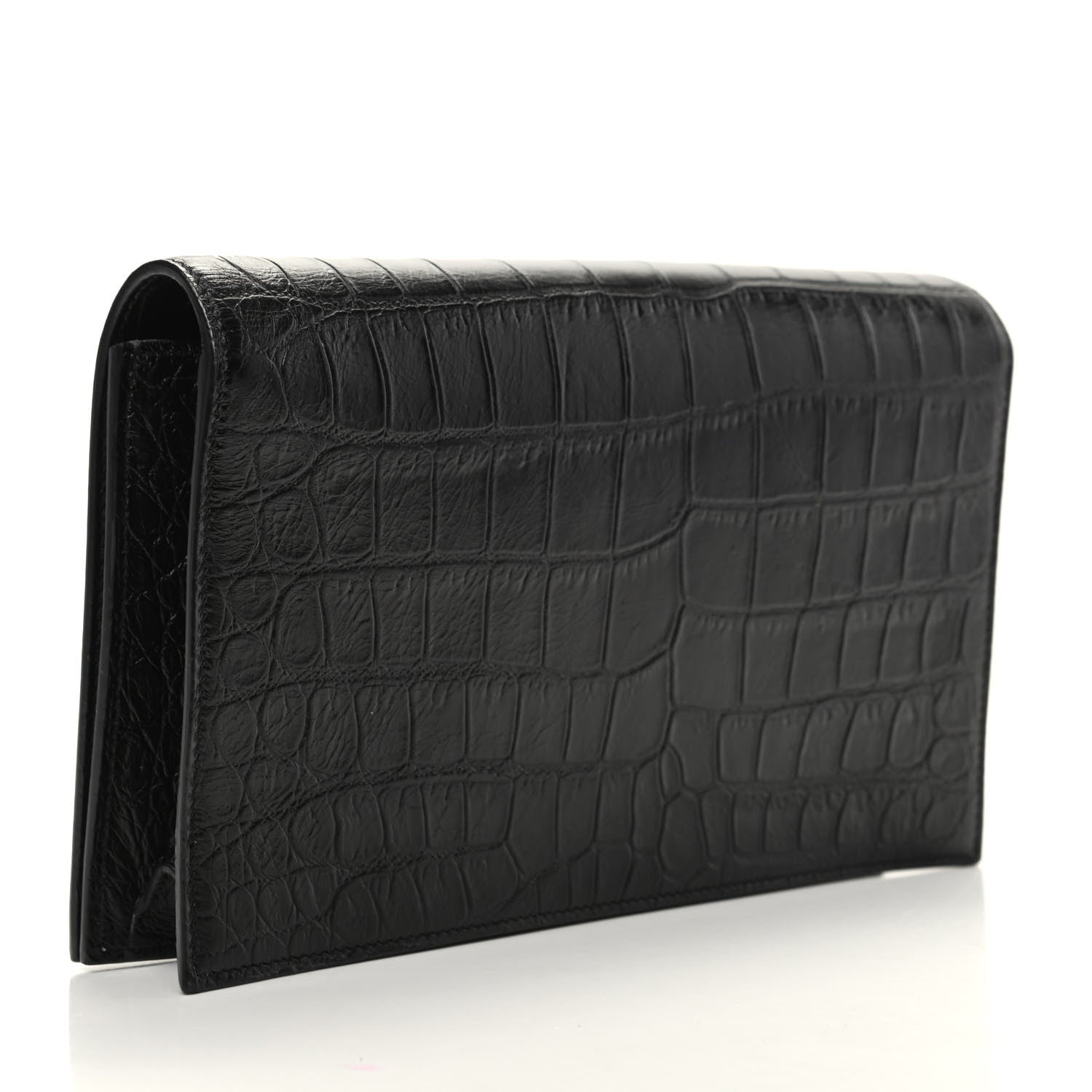 Saint Laurent Calfskin Crocodile Embossed Classic Kate Monogram Clutch Black 3 of 8