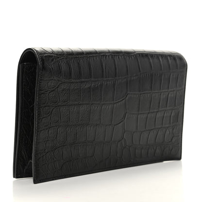 Saint Laurent Calfskin Crocodile Embossed Classic Kate Monogram Clutch Black 3 of 8