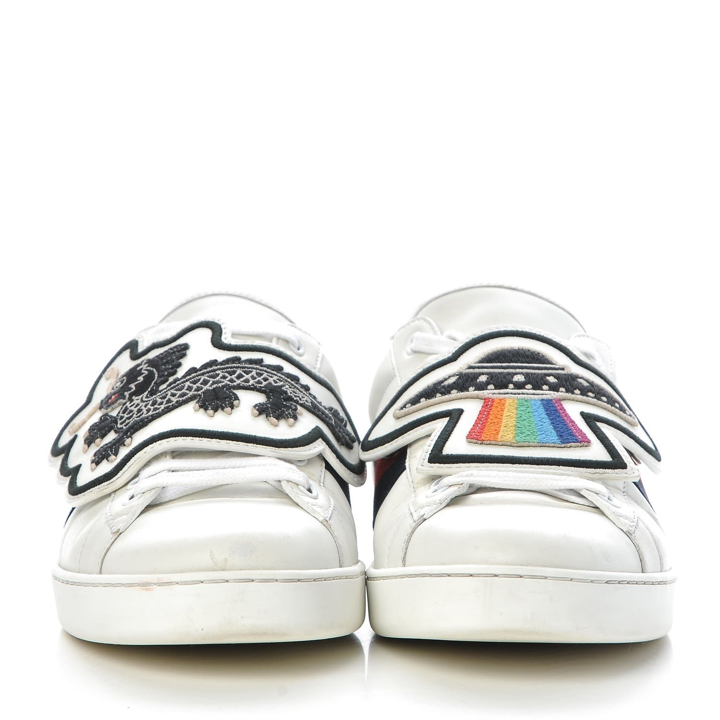 Calfskin Ayers Web UFO Dragon Embroidered Mens Ace Sneakers 9 White