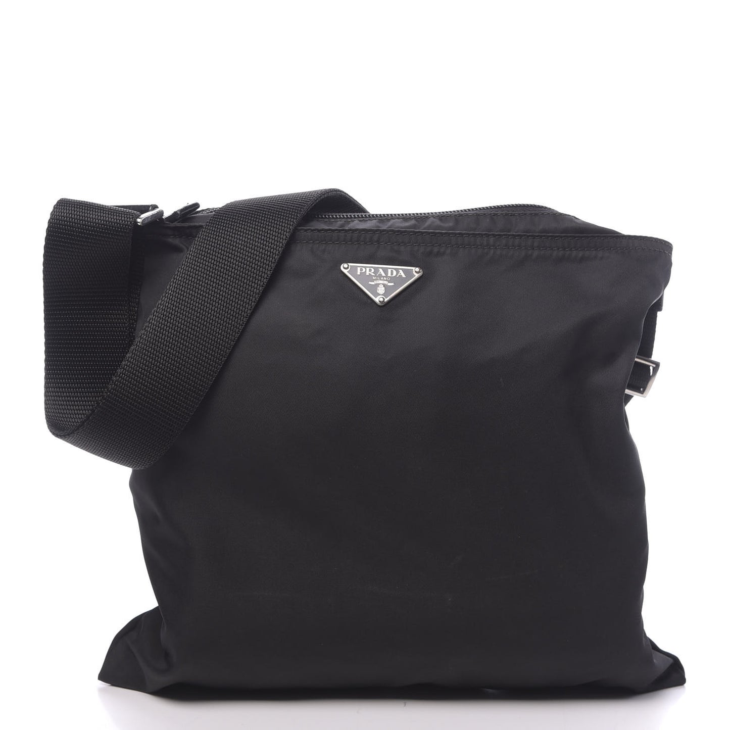 Nylon Flat Messenger Bag Black