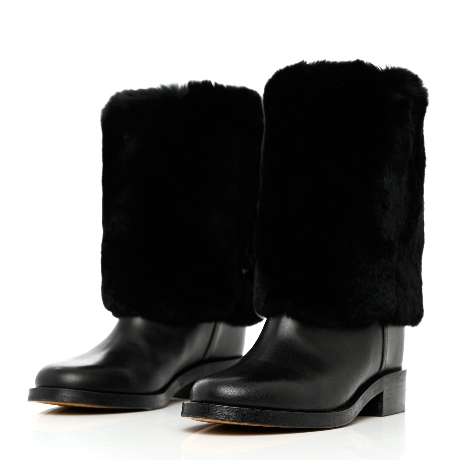 Chanel Fur Calfskin Fold Over Short Boots 39 Black 3 of 9