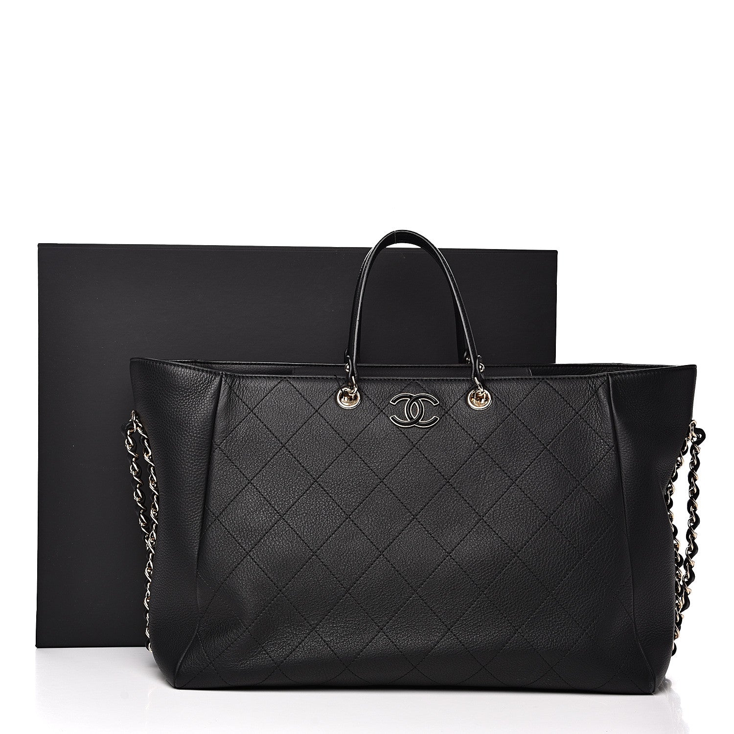 Chanel Bullskin Stitched Large Shopping Bag Black 10 of 10