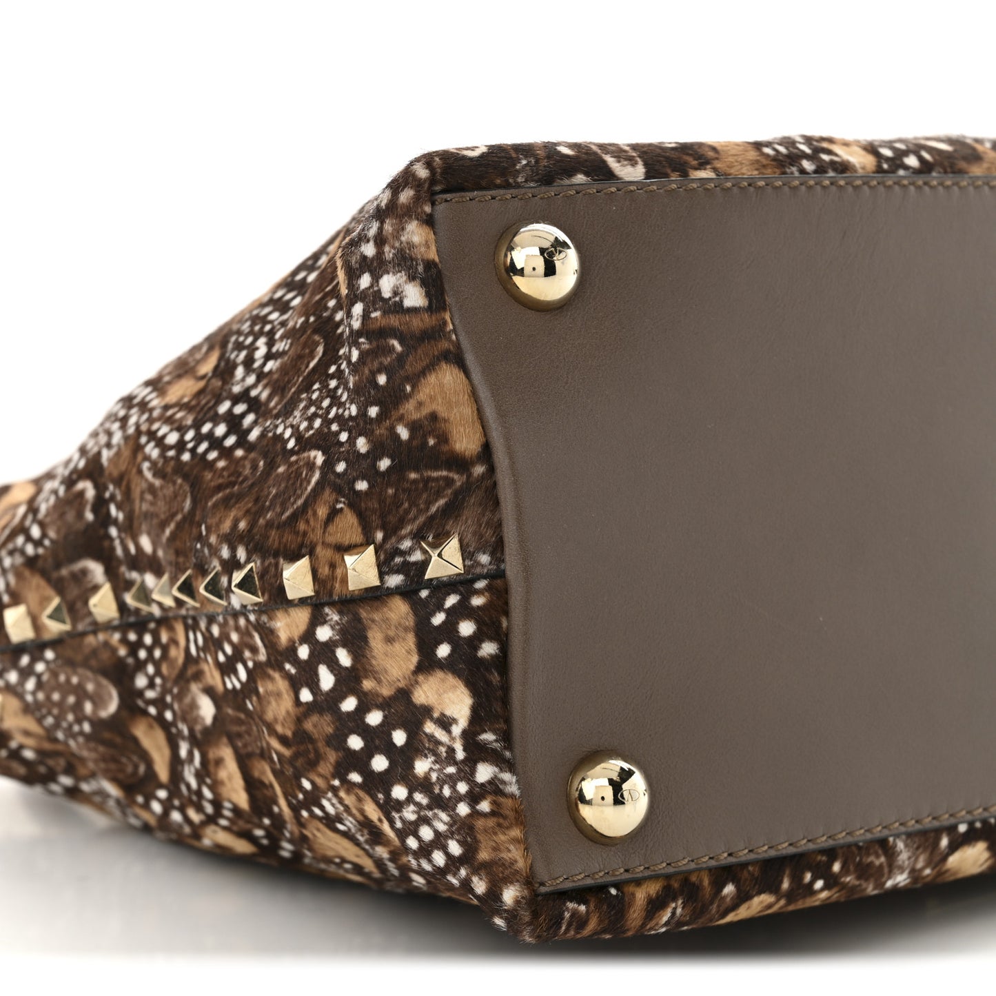 Calf Hair Feather Rockstud Dome Satchel Brown