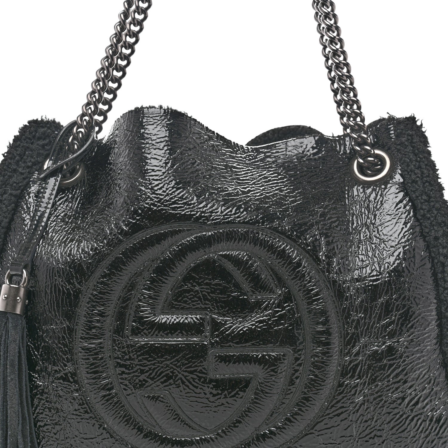 Gucci Patent Shearling Medium Soho Chain Shoulder Bag Black 9 of 14