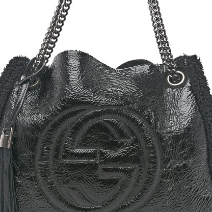 Gucci Patent Shearling Medium Soho Chain Shoulder Bag Black 9 of 14