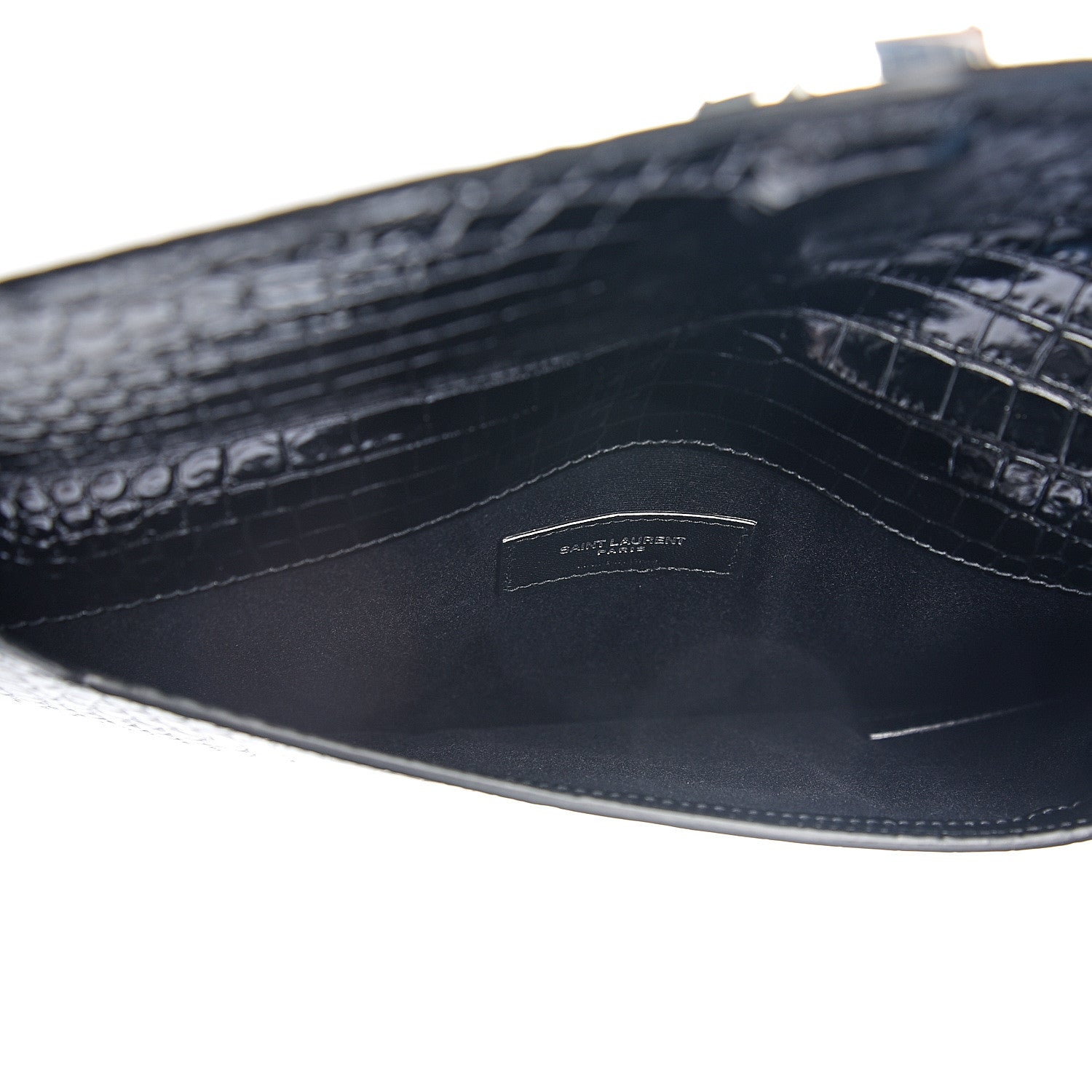 Saint Laurent Calfskin Crocodile Embossed Uptown Monogram Clutch Black 4 of 6