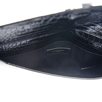 Saint Laurent Calfskin Crocodile Embossed Uptown Monogram Clutch Black 4 of 6