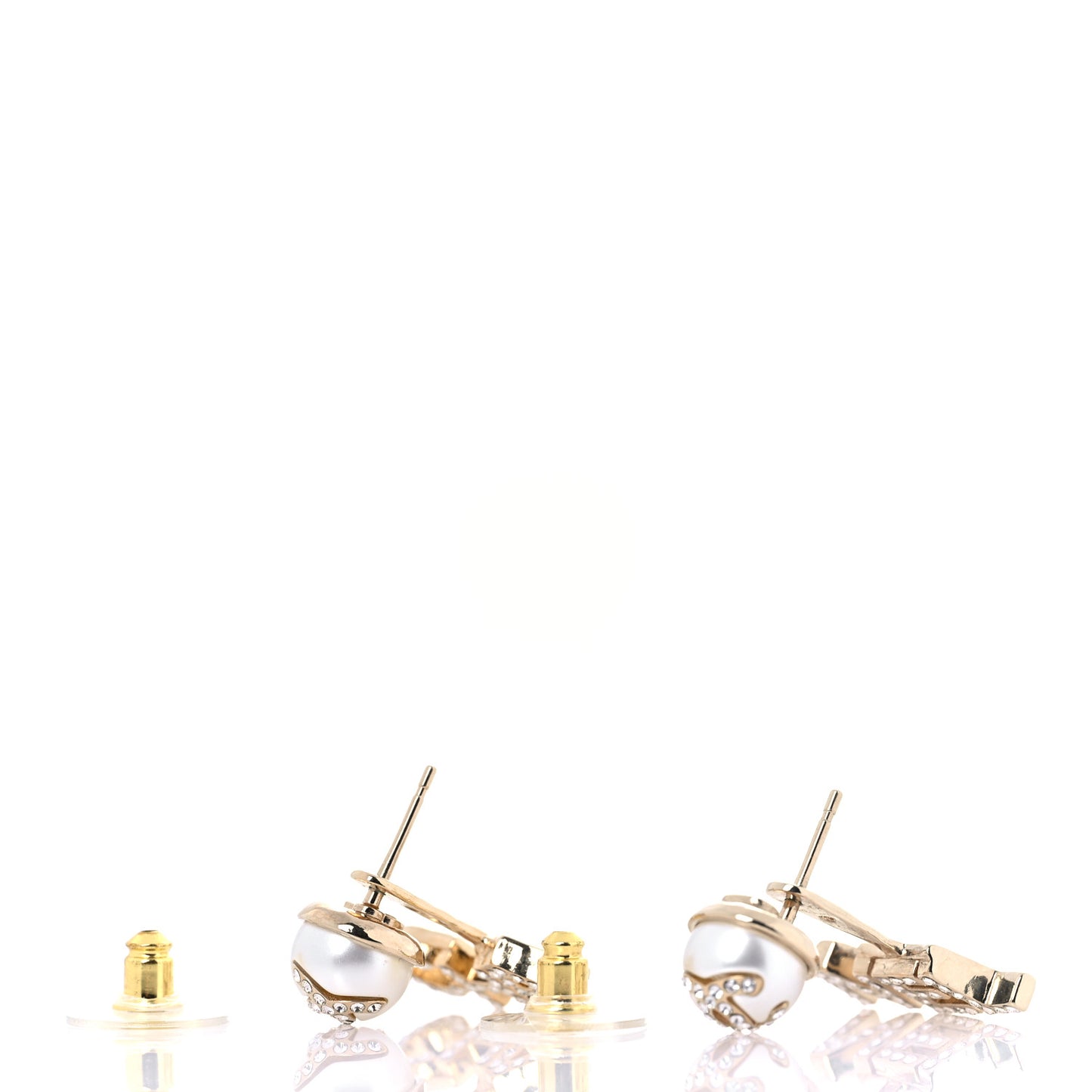 Pearl Crystal Logo Earrings Gold Pearly White