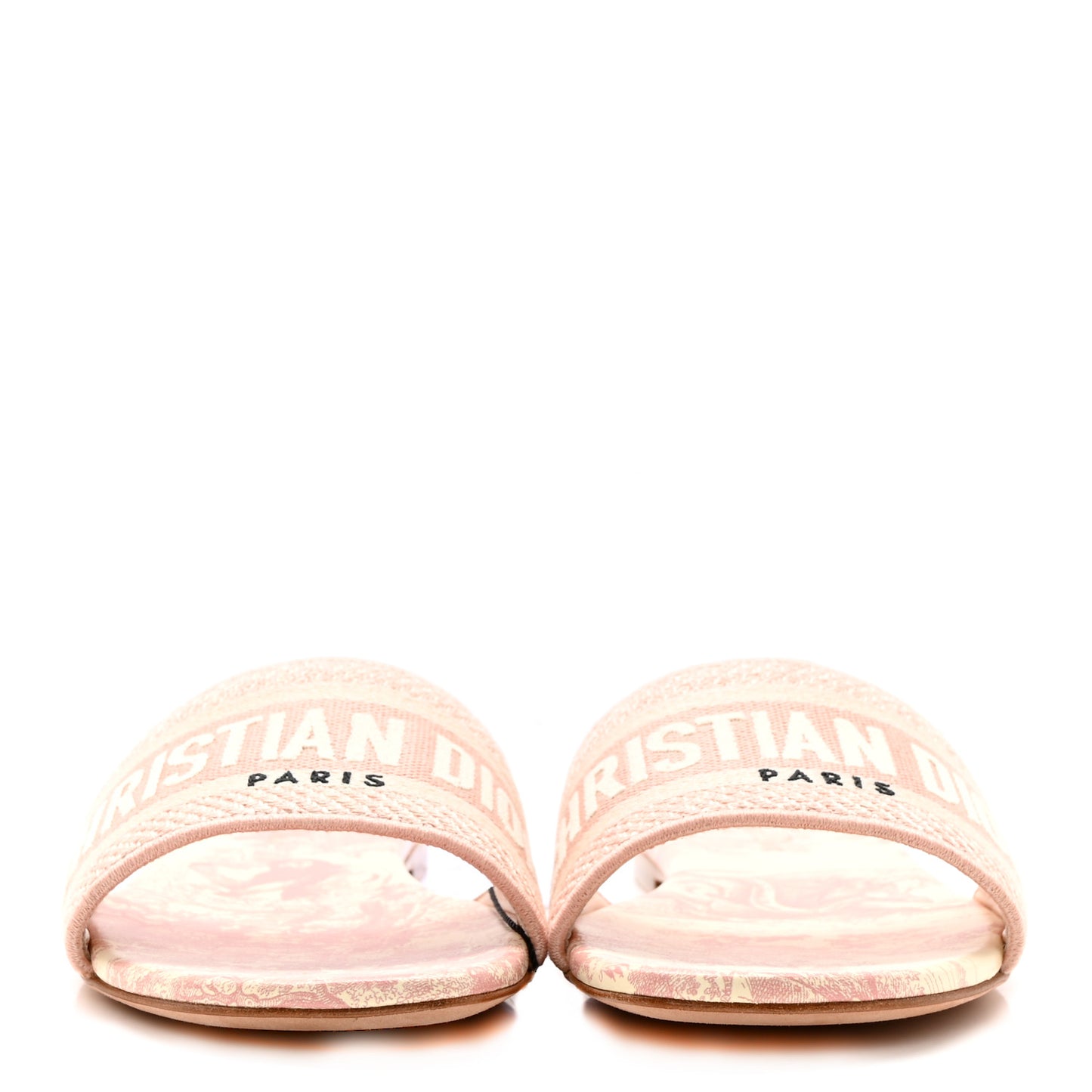 Canvas Toile De Jouy Embroidered Dway Flat Slide Sandals 38 Light Pink