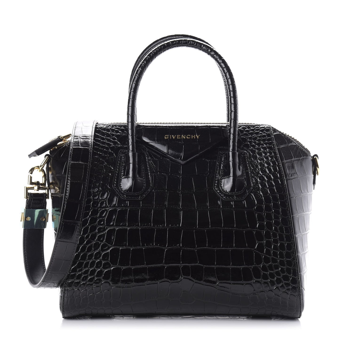 Calfskin Crocodile Embossed Small Antigona Black