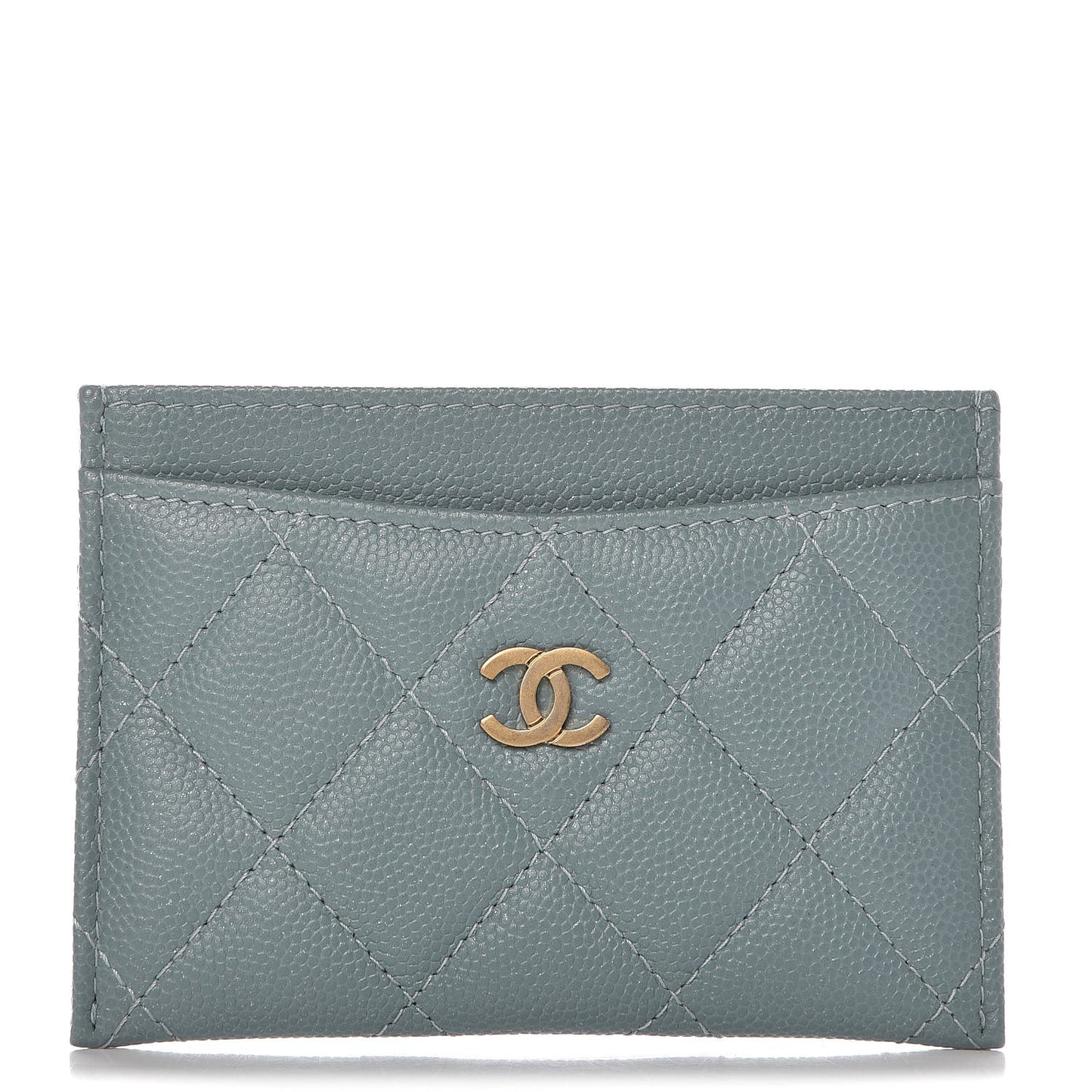 Iridescent Caviar Quilted Card Holder Light Blue