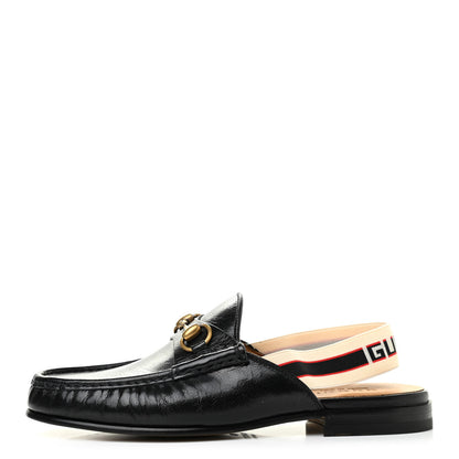 Gucci Goatskin Stripe Mens Horsebit Slingback Slippers 7 Black 1 of 13