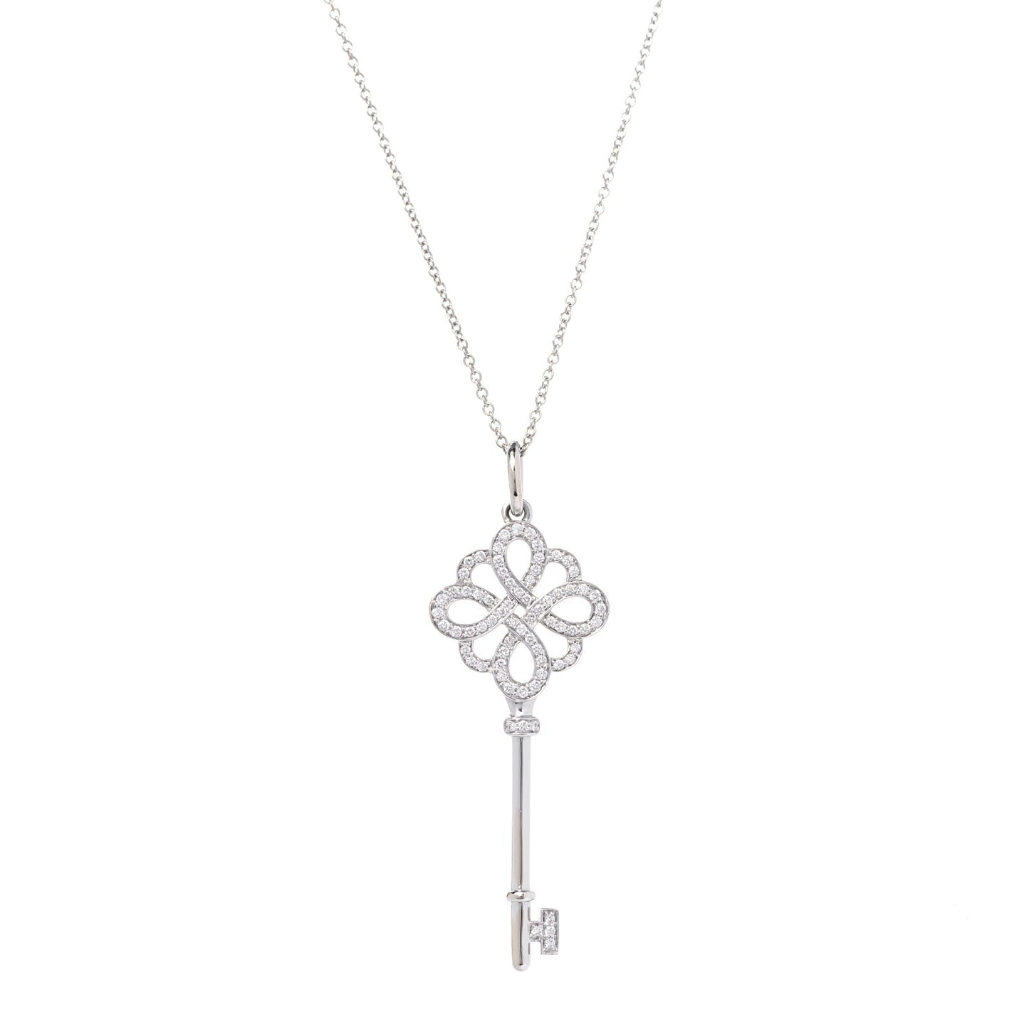 18K White Gold Diamond Knot Key Pendant Necklace